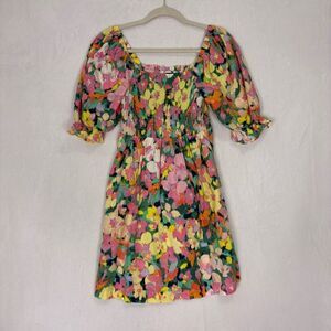 Gap Spring Floral Smocked Square Neckline Puff Sleeve Mini Dress Size Small